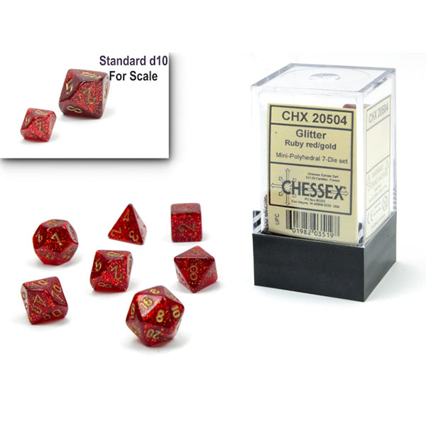 Chessex - Mini Glitter Polyhedral 7 Die Set - Ruby Gold