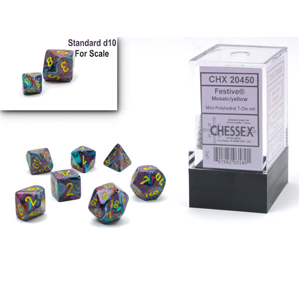 Chessex - Mini Festive Polyhedral 7 Die Set - Mosaic Yellow