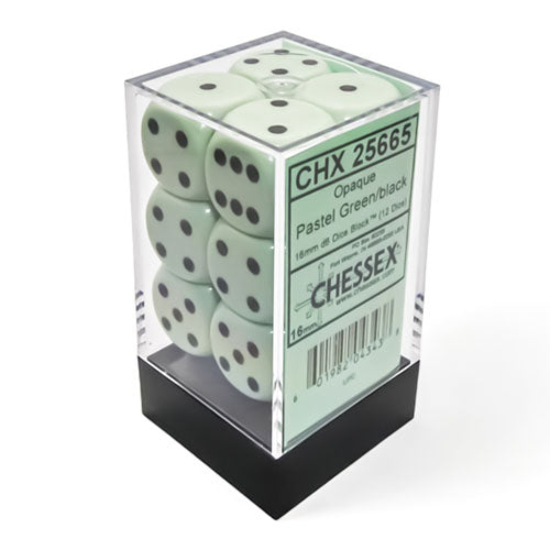 Chessex - Opaque Pastel 16mm D6 Dice Block - Green/Black