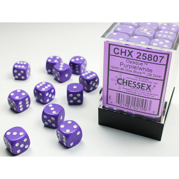 Chessex - Opaque 12mm D6 Dice Block - Purple w/White