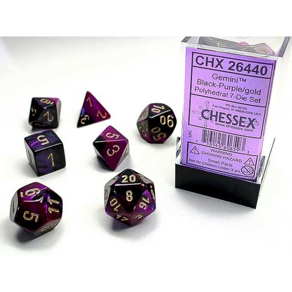 Black-Purple with Gold (7 Dice Set)