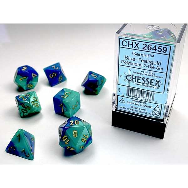Blue-Teal with Gold (7 Dice Set)