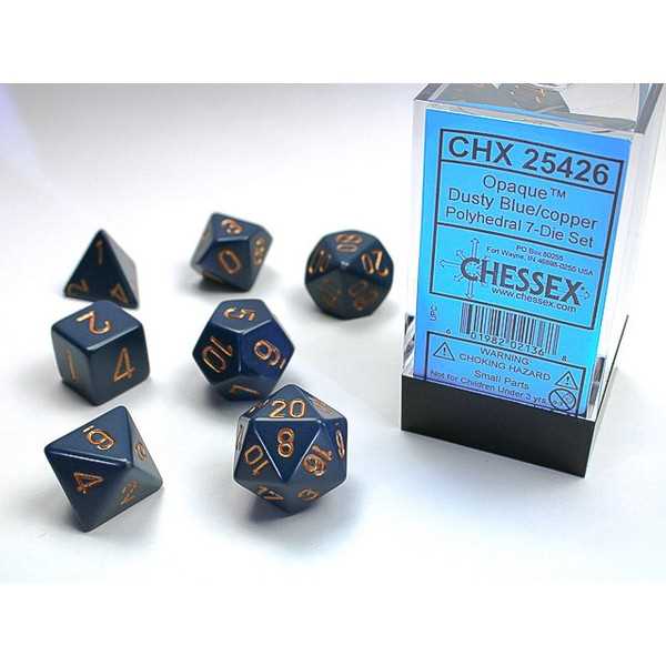 Polyhedral Dice: Opaque -  Dusty Blue with Copper (7)