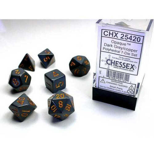 Polyhedral Dice: Opaque - Grey with Copper (7)