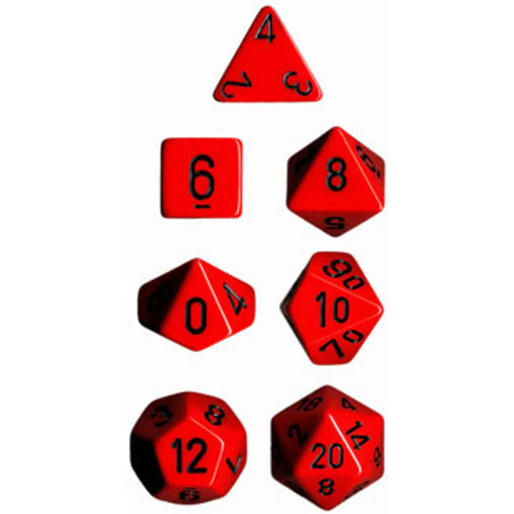 Polyhedral Dice: Opaque -  Red with Black (7)